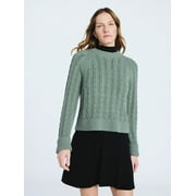 Women's and Women's Plus Cable Knit Raglan Sweater, Midweight, Sizes XS-XXL