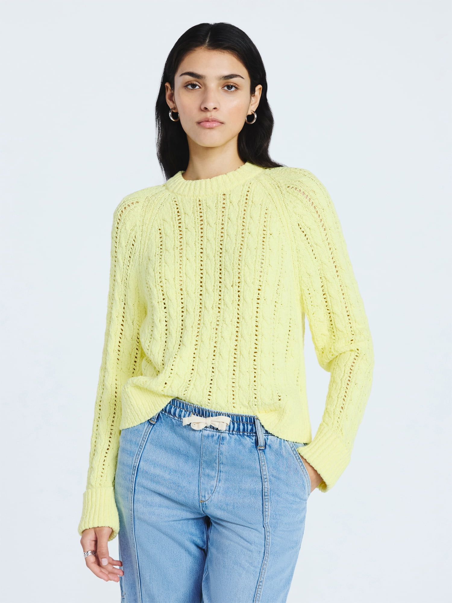 Scoop Women's and Women's Plus Cable Knit Raglan Sweater, Midweight, Sizes XS-XXL