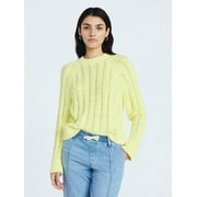 Women's and Women's Plus Cable Knit Raglan Sweater, Midweight, Sizes XS-XXL