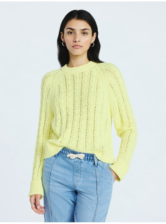 Women's and Women's Plus Cable Knit Raglan Sweater, Midweight, Sizes XS-XXL