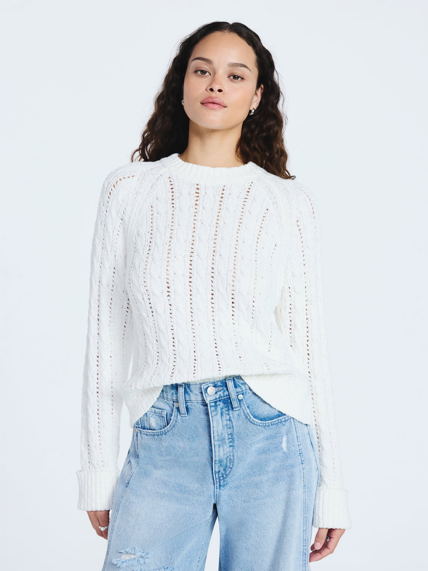 Scoop Women's and Women's Plus Cable Knit Raglan Sweater, Midweight, Sizes XS-XXL