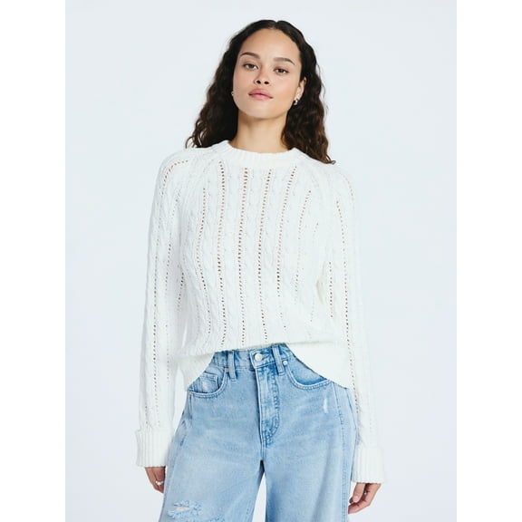 Scoop Women's and Women's Plus Cable Knit Raglan Sweater, Midweight, Sizes XS-XXL