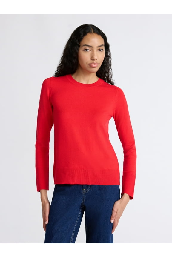 Women's and Women's Plus Cozy Yarn Crewneck Sweater with Long Sleeves. Lightweight, Sizes XS-4X