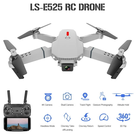LS-E525 RC Drone with Camera 4K Drone Dual Camera Wifi FPV Drone Headless Mode Altitude Hold RC Qudcopter Silver , 1 Battery