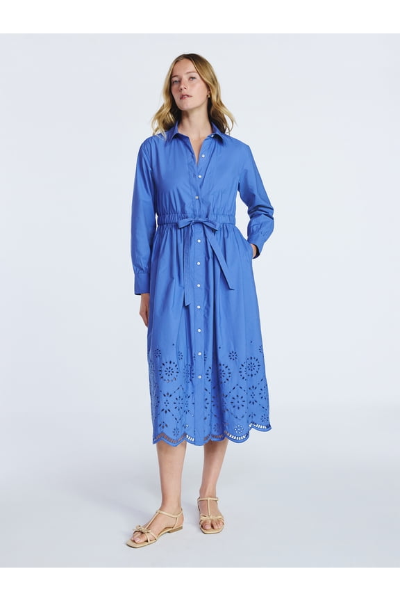 Women’s and Women's Plus Cotton Eyelet Maxi Shirtdress, Sizes XS-4X