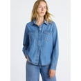 thumbnail image 1 of Free Assembly Women's Embellished Denim Shirt with Long Sleeves, Sizes XS-XXXL, 1 of 5