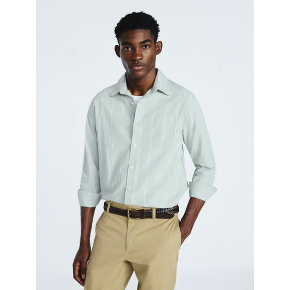 Free Assembly Men's Cotton Poplin Button Front Shirt with Long Sleeves, Sizes S-3XL