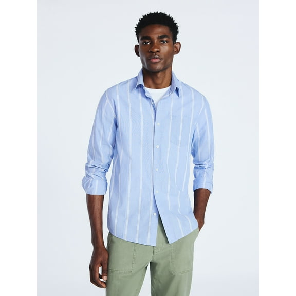 Free Assembly Men's Cotton Poplin Button Front Shirt with Long Sleeves, Sizes S-3XL