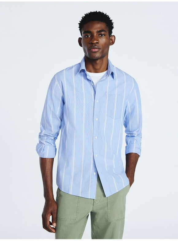 Men's Cotton Poplin Button Front Shirt with Long Sleeves, Sizes S-3XL