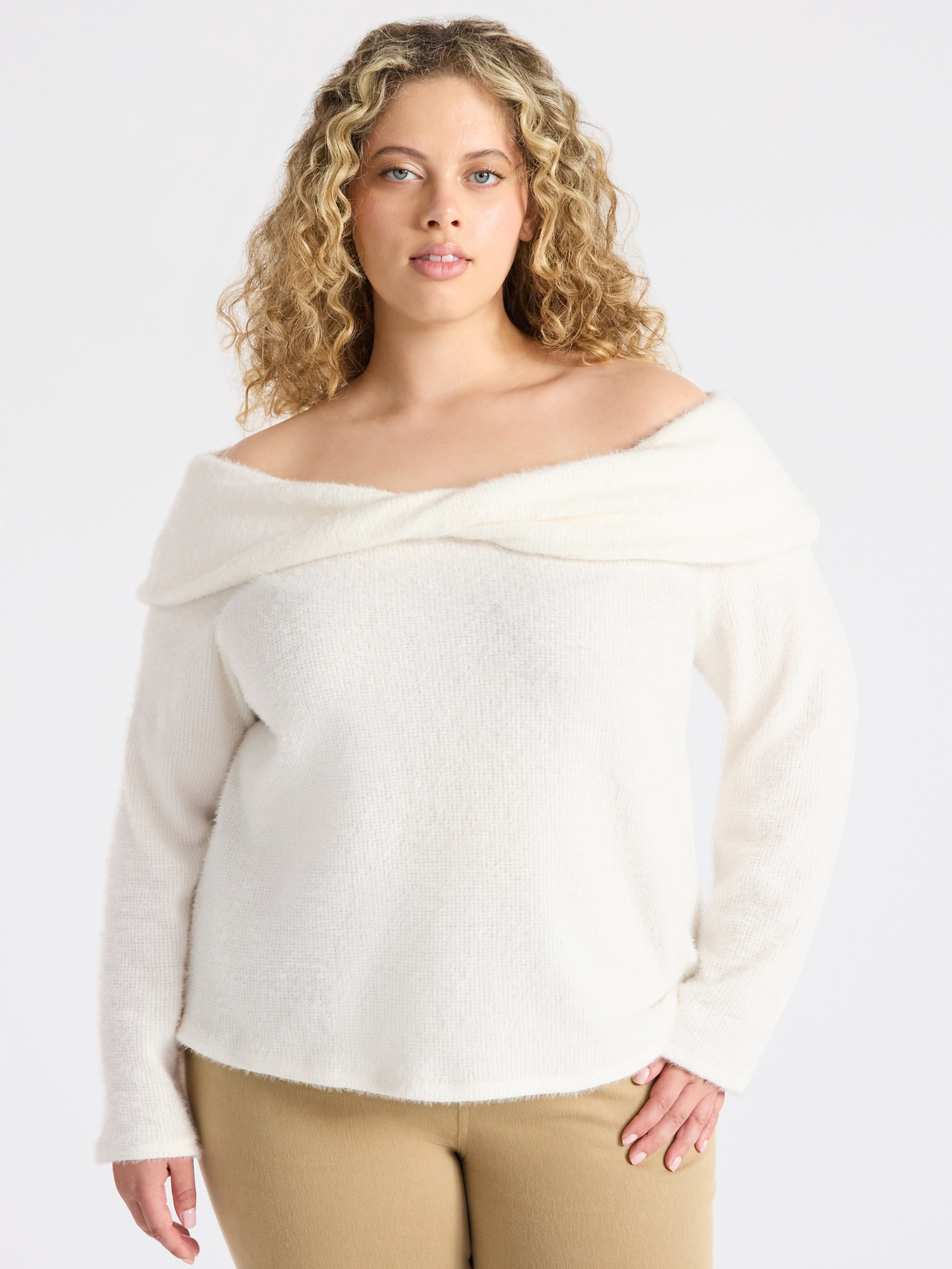 Terra & Sky Women’s Plus Off The Shoulder Eyelash Chenille Top, Sizes 0X-5X