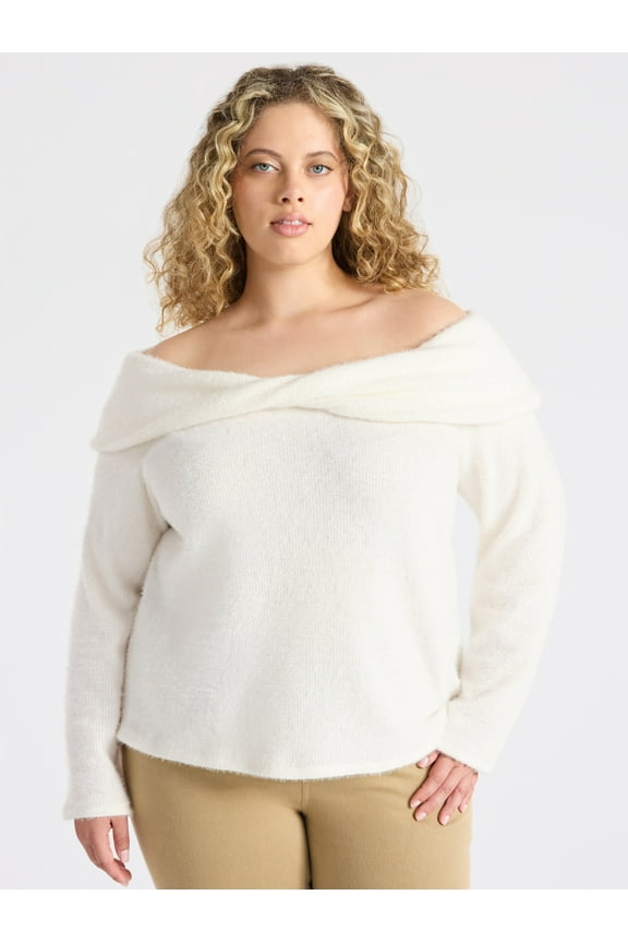 Women’s Plus Off The Shoulder Eyelash Chenille Top, Sizes 0X-5X