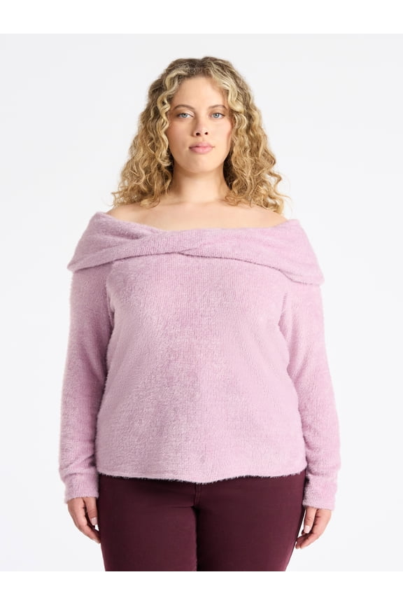 Women’s Plus Off The Shoulder Eyelash Chenille Top, Sizes 0X-5X