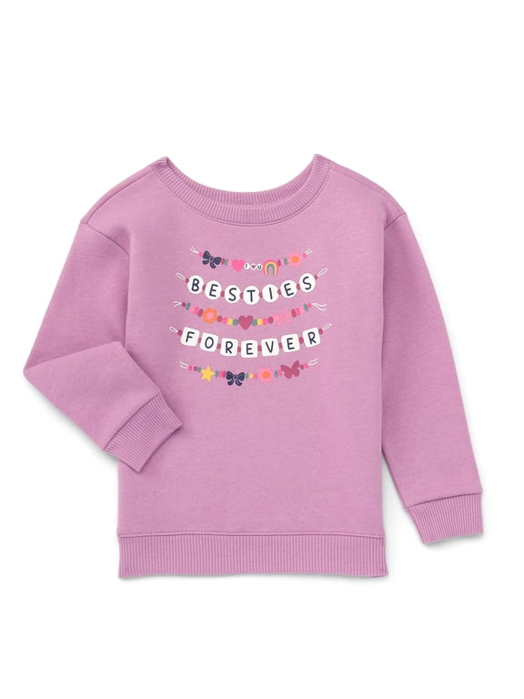 Toddler Girl Graphic Fleece Sweatshirt with Long Sleeves, Sizes 2T-5T