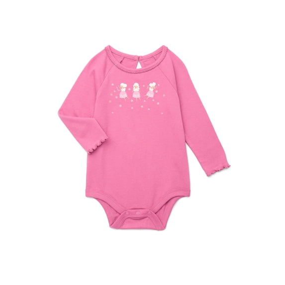 Garanimals Baby Girl Graphic Print Bodysuit with Long Sleeves, Sizes 0-24 Months