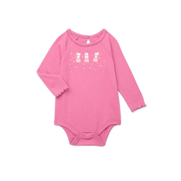 Garanimals Baby Girl Graphic Print Bodysuit with Long Sleeves, Sizes 0-24 Months