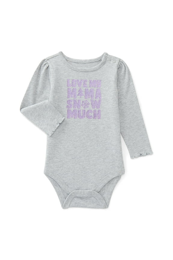 Baby Girls Graphic Bodysuit with Long Sleeves, Sizes 0M-24M