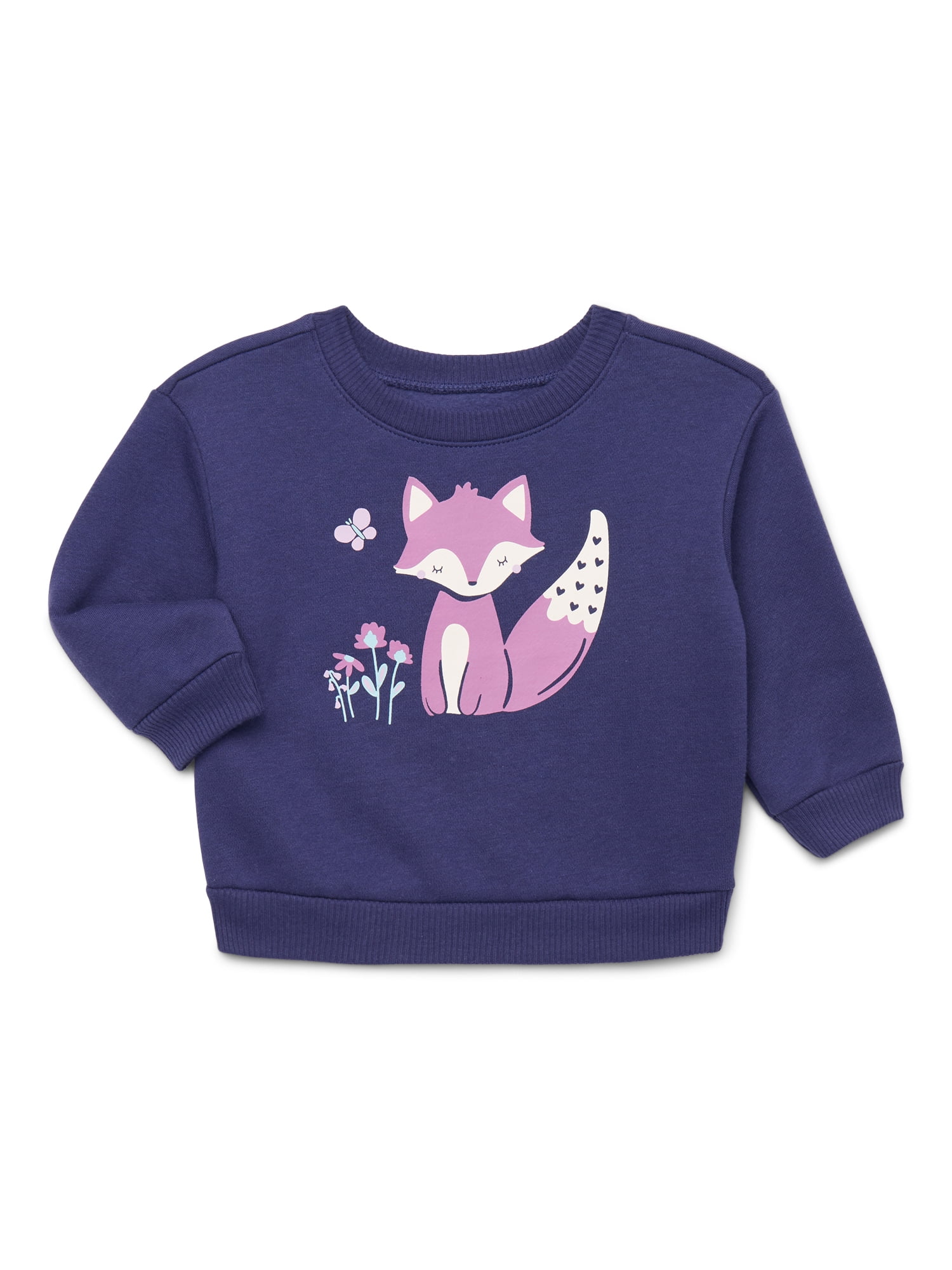 Garanimals Baby Girls Graphic Fleece Sweatshirt with Long Sleeves, Sizes 6-24 Months
