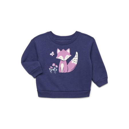 Garanimals Baby Girls Graphic Fleece Sweatshirt with Long Sleeves, Sizes 6-24 Months