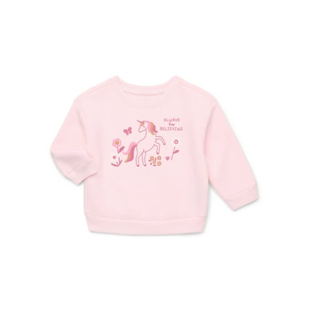 Garanimals Baby Girls Graphic Fleece Sweatshirt with Long Sleeves, Sizes 6-24 Months