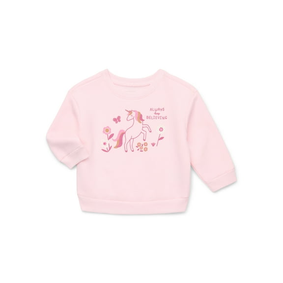 Garanimals Baby Girls Graphic Fleece Sweatshirt with Long Sleeves, Sizes 6-24 Months