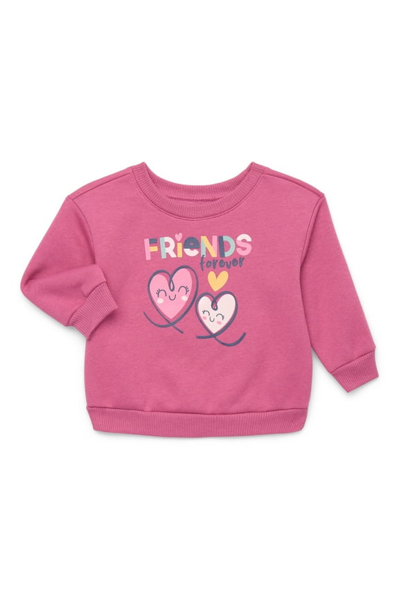 Baby Girls Graphic Fleece Sweatshirt with Long Sleeves, Sizes 6-24 Months