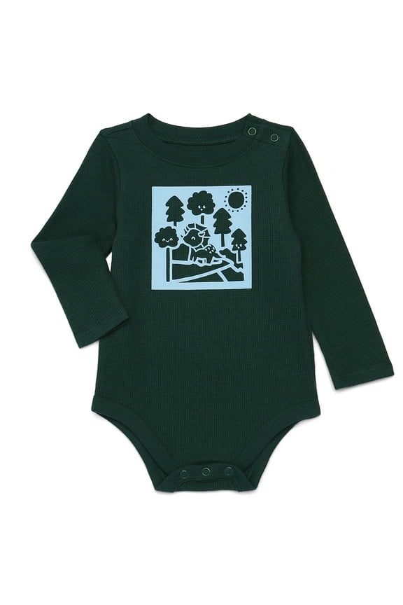 Baby Boy Graphic Thermal Bodysuit with Long Sleeves, Sizes 0M-24M