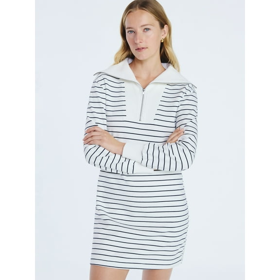 Free Assembly Women's and Women's Plus Half Zip Mini Dress with Long Sleeves, Sizes XS-4X