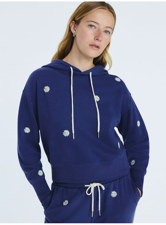 Women’s and Women’s Plus Cropped Embroidered Pullover Hoodie Sweatshirt, Sizes XS-4X