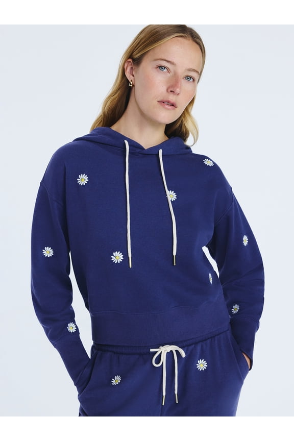 Women’s and Women’s Plus Cropped Embroidered Pullover Hoodie Sweatshirt, Sizes XS-4X