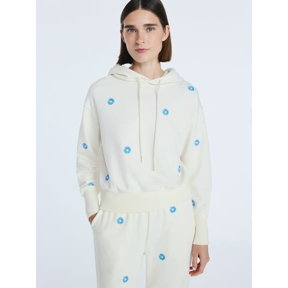 Free Assembly Women’s and Women’s Plus Cropped Embroidered Pullover Hoodie Sweatshirt, Sizes XS-4X