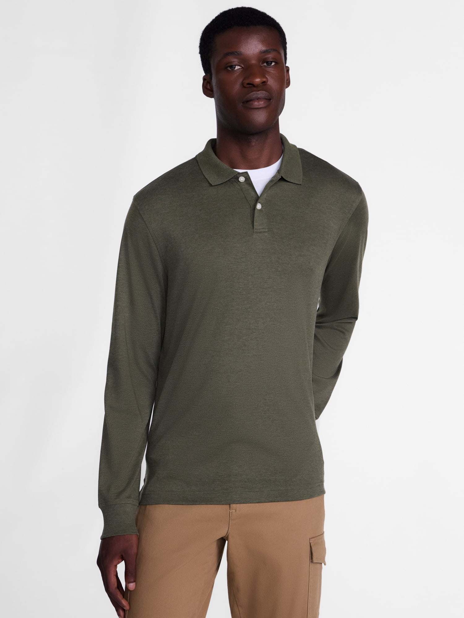 George Men's Interlock Polo Shirt with Long Sleeves, Sizes S-5XB