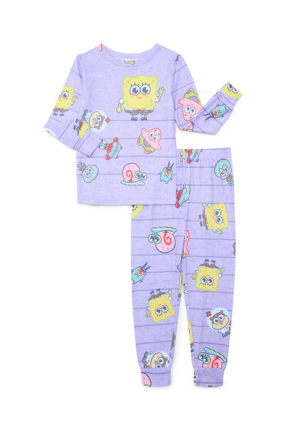 SpongeBob SquarePants Girls Long Sleeve Tee and Pants Pajama Set, 2-Piece, Sizes 4-10