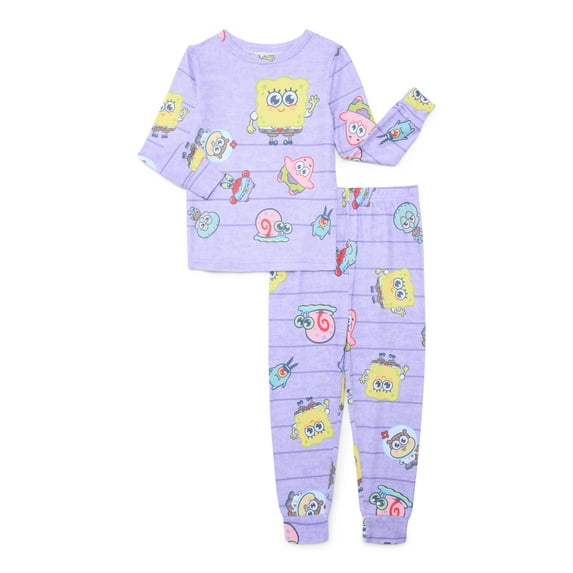 SpongeBob SquarePants Girls Long Sleeve Tee and Pants Pajama Set, 2-Piece, Sizes 4-10