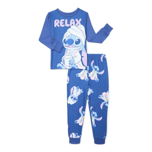 Disney Lilo & Stitch Girls Long Sleeve Tee and Pants Pajama Set, 2-Piece, Sizes 4-10
