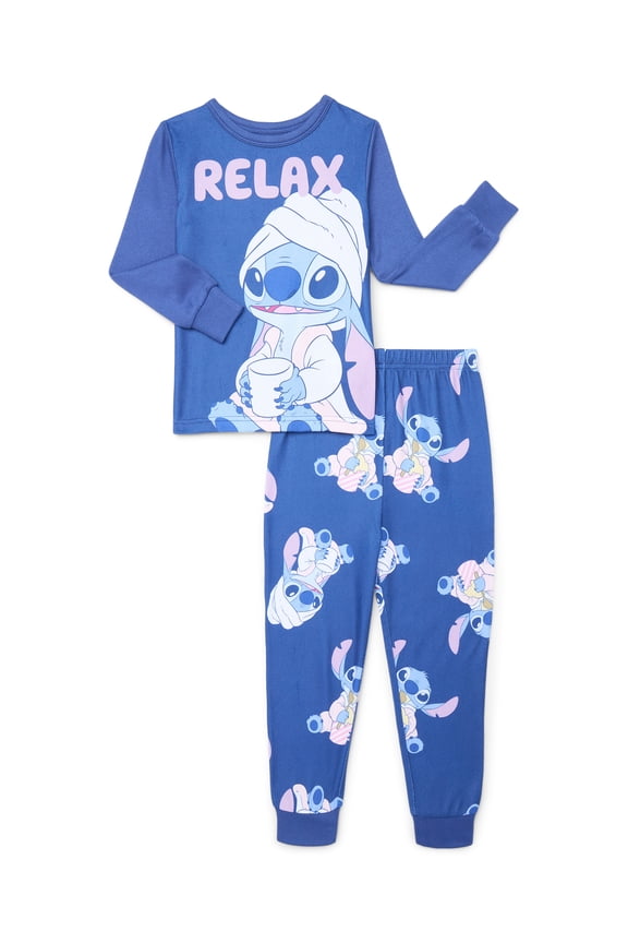 Disney Lilo & Stitch Girls Long Sleeve Tee and Pants Pajama Set, 2-Piece, Sizes 4-10
