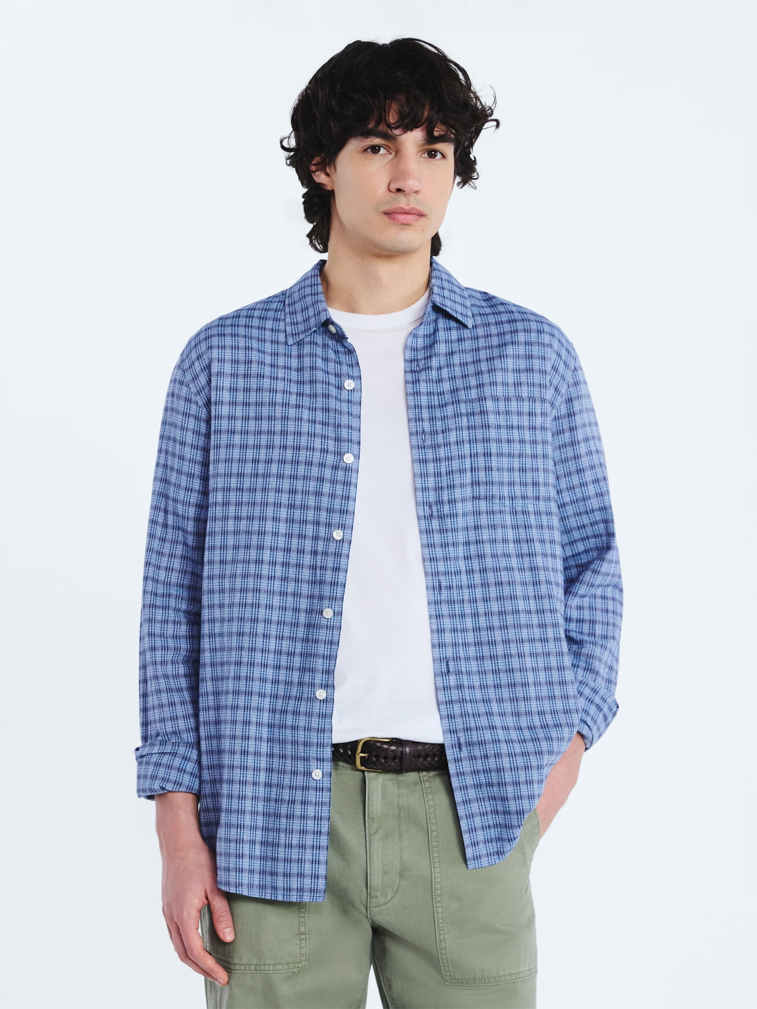 Free Assembly Men’s Linen Blend Shirt with Long Sleeves, Sizes S-3XL