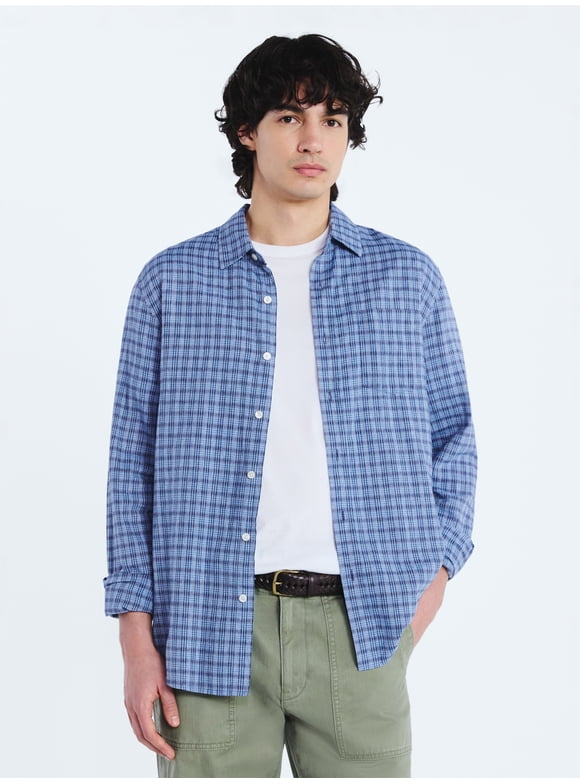 Men’s Linen Blend Shirt with Long Sleeves, Sizes S-3XL