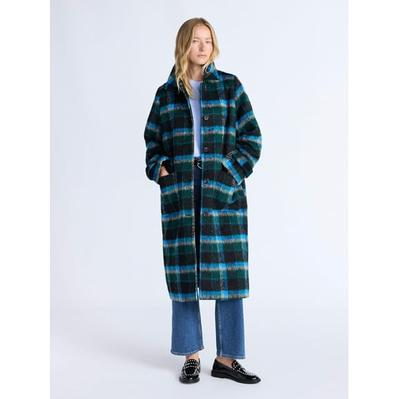 Free Assembly Women's and Women's Plus Long Wool Blend Coat, Sizes XS-4X