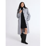 Free Assembly Women's and Women's Plus Long Wool Blend Coat, Sizes XS-4X