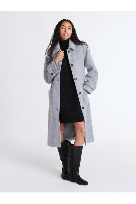 Women's and Women's Plus Long Wool Blend Coat, Sizes XS-4X
