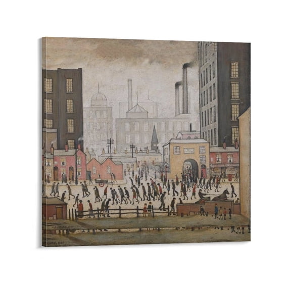 LS Lowry Coming from The Mill Large Canvas Printing Famous Paintings Wall Decoration Painting Artwork Wall Art Poster Scroll Canvas Painting Picture Living Room Decor Home 28x28inch(70x70cm)