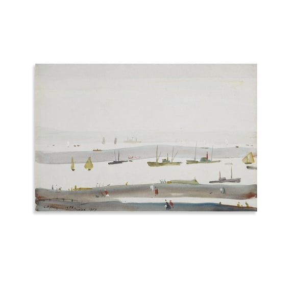LS Lowry The Estuary Large Canvas Printing Famous Paintings Wall Decoration Painting Artwork Canvas Wall Art Poster Decorative Bedroom Modern Home Print Picture Artworks Posters 16x24inch(40x60cm)