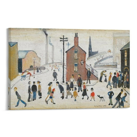 LS Lowry Street Scene Large Canvas Printing Famous Paintings Wall Decoration Painting Artwork Picture Print Wall Art Poster Painting Canvas Posters Artworks Gift Room Aesthetic 24x36inch(60x90cm)