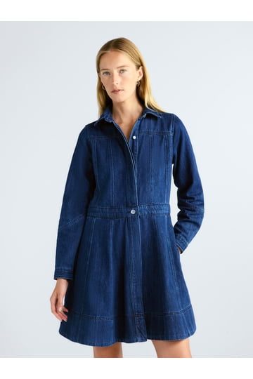 denim shirt dress walmart Female Dresses in Womens Dresses notebook Size:6 P Super Pearl Sweater Dress Mini dress Point Collar with V