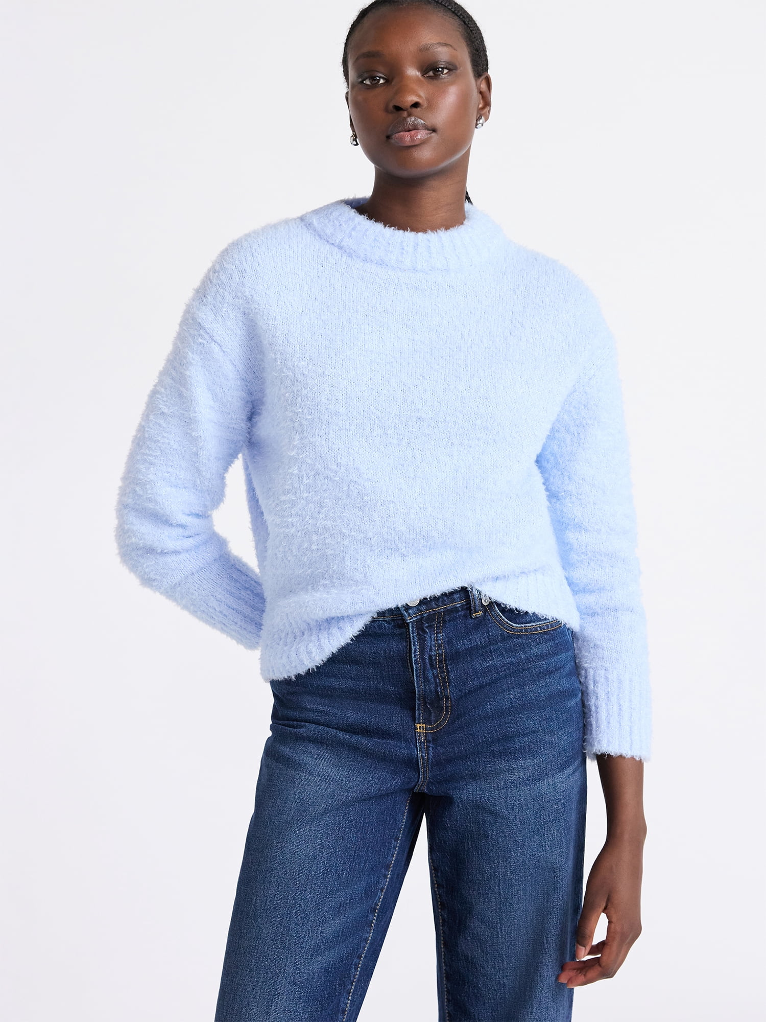 Free Assembly Women's Mock Neck Wedge Sweater with Long Sleeves, Sizes XS-XXL
