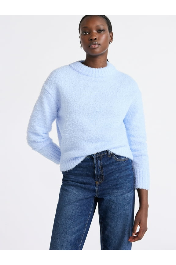 Women's Mock Neck Wedge Sweater with Long Sleeves, Sizes XS-XXL