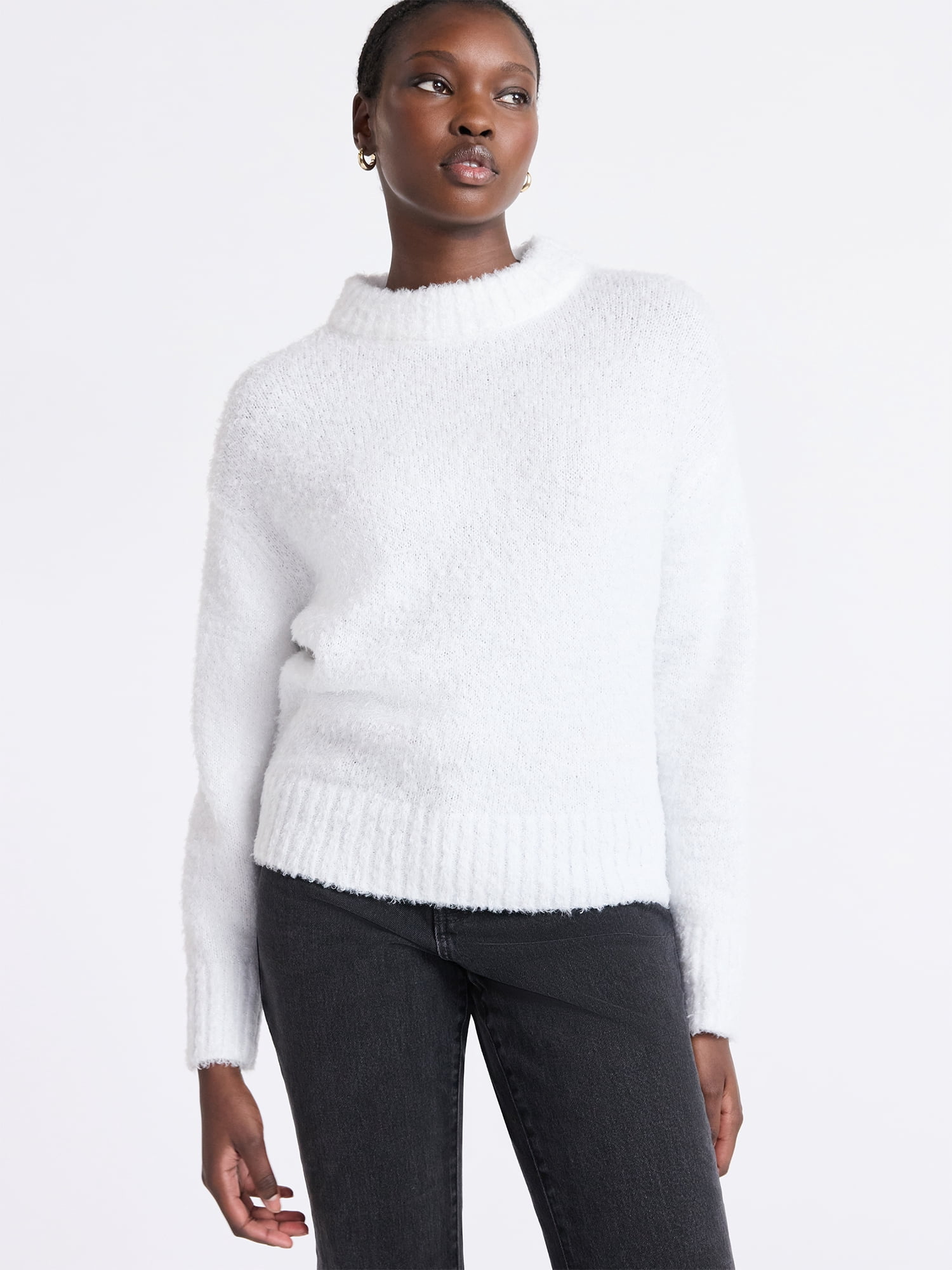 Free Assembly Women's Mock Neck Wedge Sweater with Long Sleeves, Sizes XS-XXL