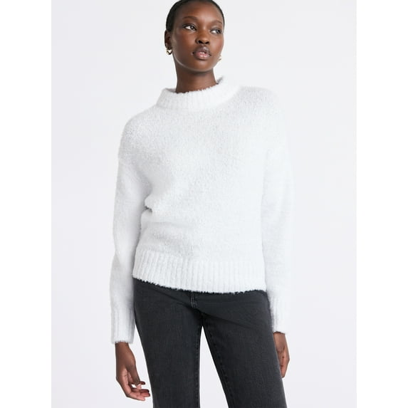 Free Assembly Women's Mock Neck Wedge Sweater with Long Sleeves, Sizes XS-XXL
