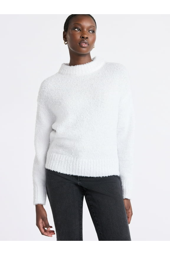 Women's Mock Neck Wedge Sweater with Long Sleeves, Sizes XS-XXL