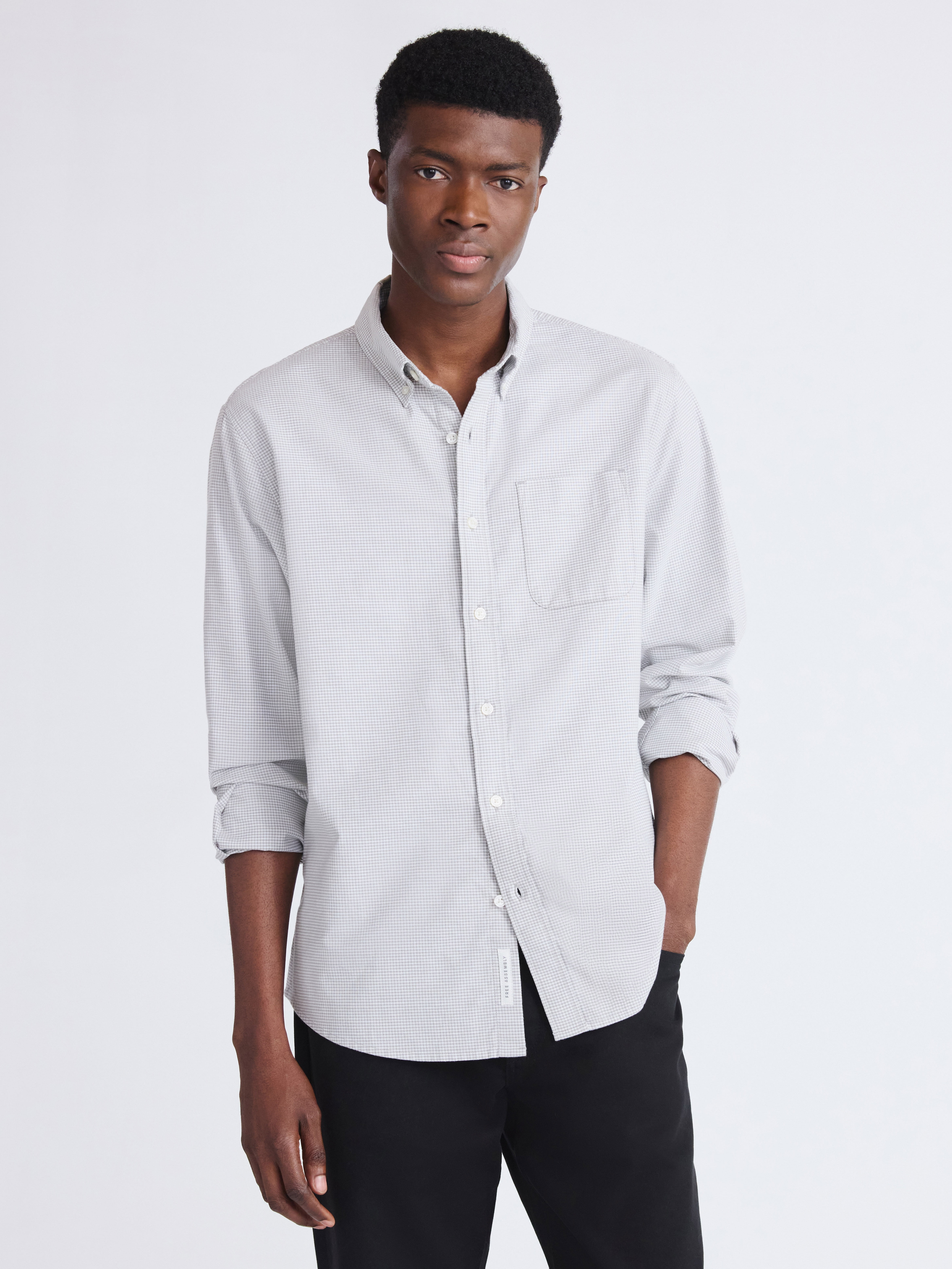 Free Assembly Men's Cotton Button Down Oxford Shirt with Long